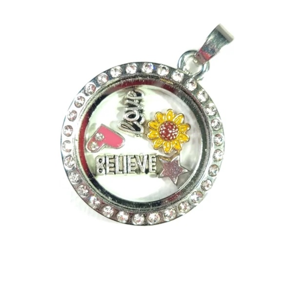 Floating Charm Locket with Rhinestone Rim - Picture 3 of 7